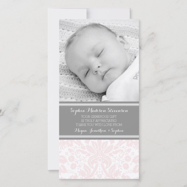 Cartes photos roses de baby shower de Merci de (Devant)