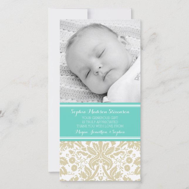 Cartes photos turquoises de baby shower de Merci (Devant)
