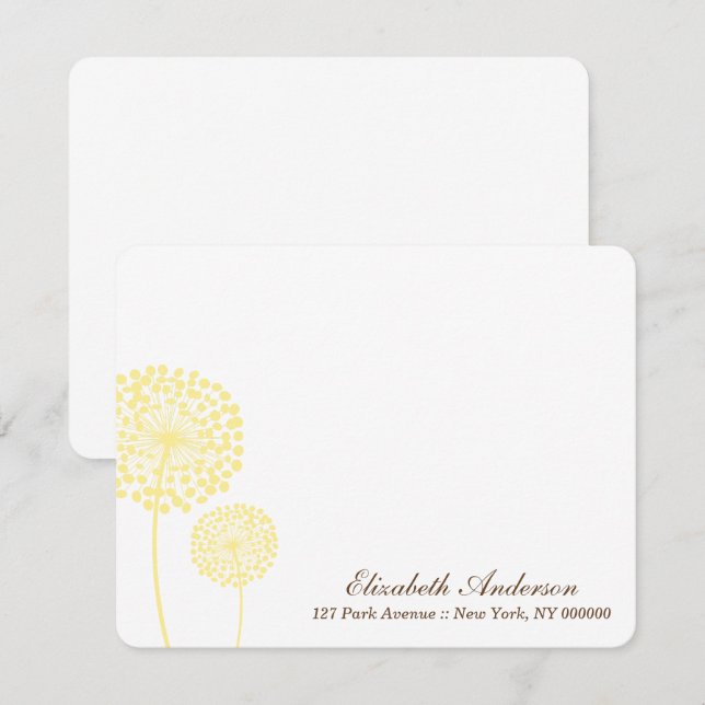 Cartes plates à motif de pissenlits jaunes (Devant / Derrière)