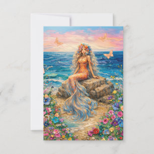 Cartes plates à motif de sirène florale Déesse dor