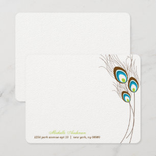 Cartes plates à notes avec plumes de paon vert