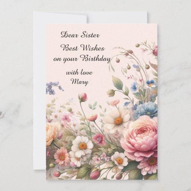 Cartes plates avec fleurs roses pour l'anniversair (Devant)