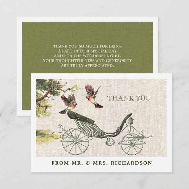 Cartes plates de Merci Mariage vintage (Devant / Derrière)