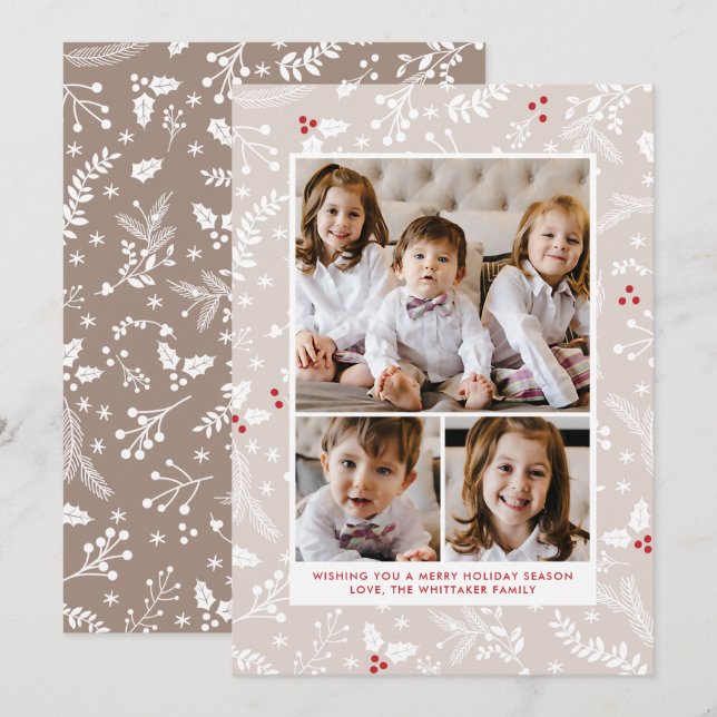 Cartes plates de Noël et d'hiver en ecru (Devant / Derrière)