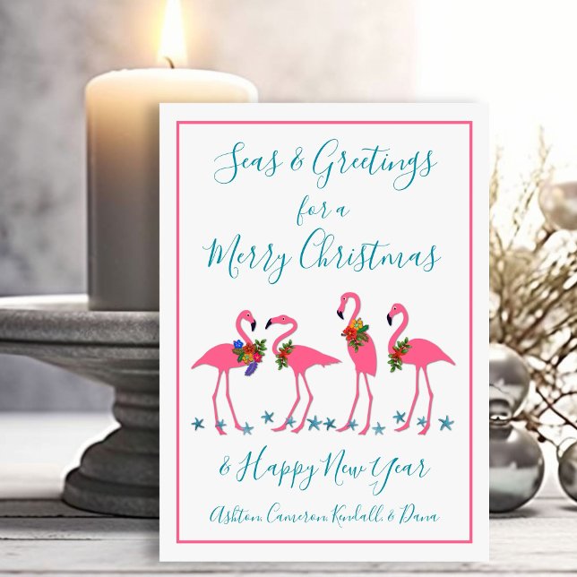 Cartes plates de Noël Flamants roses Salutations d (Créateur téléchargé)
