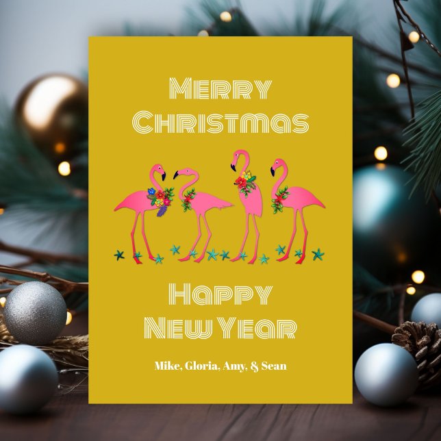 Cartes plates de Noël Flamants roses Salutations d (Créateur téléchargé)