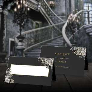 Cartes pliées de mariage gothique fleurs roses noi