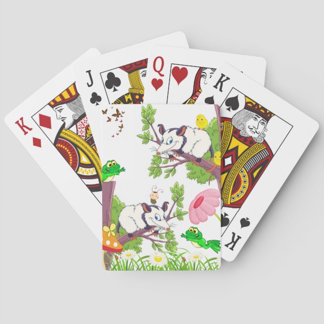 Cartes Possum Chicks Frog Floral Jeu de carte Deck (dos)
