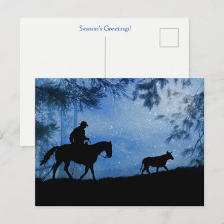 Cartes postale de vœux de fêtes de cow-boy bovin