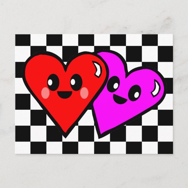 Cartes postale Kawaii Sweety Hearts Damier (Devant)