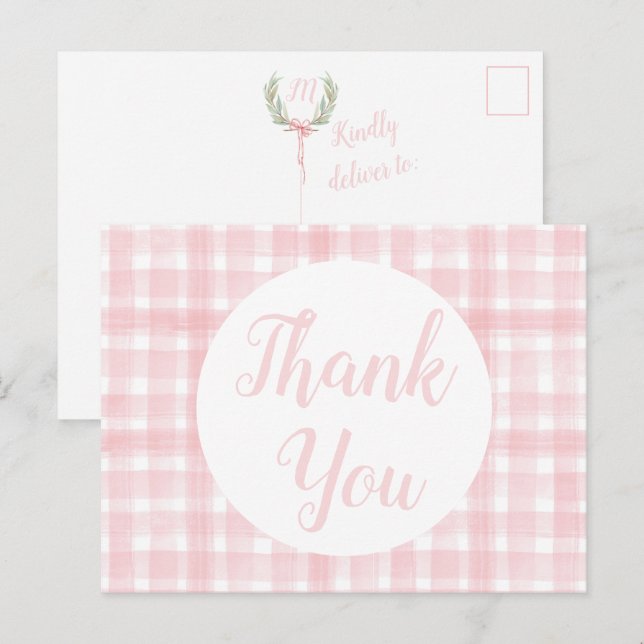 Cartes postales à motif de gingham rose et de crêt (Devant / Derrière)