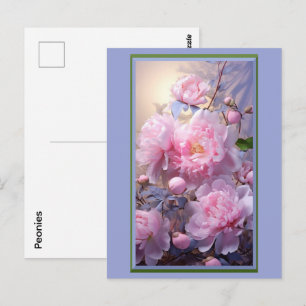 Cartes postales avec bourgeons et fleurs de pivoin