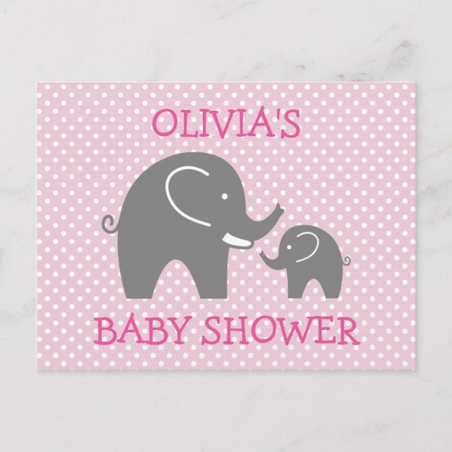 Cartes postales baby showers d'éléphants gris rose (Devant)