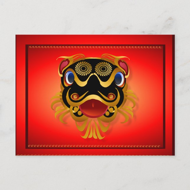 Cartes postales Black 'n Gold Chinese Dragon Face (Devant)