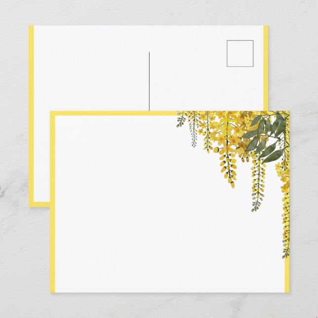 Cartes postales botaniques aux fleurs jaunes éléga (Devant / Derrière)