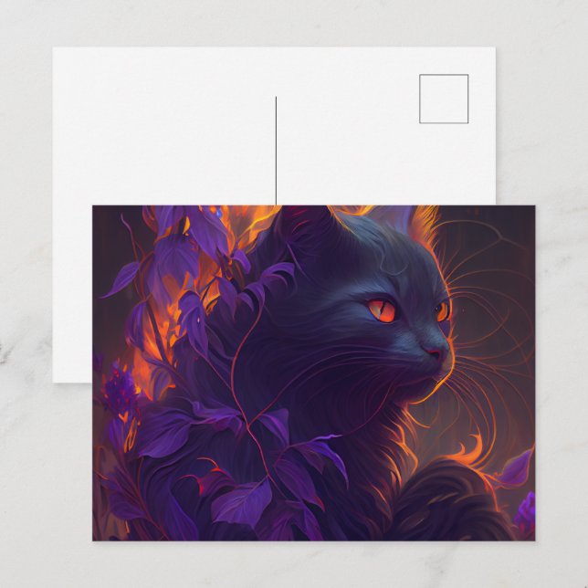 Cartes Postales Chat Mauve (Devant / Derrière)