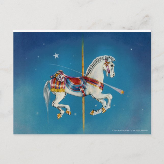 Cartes postales - Cheval de carrousel rouge, blanc (Devant)
