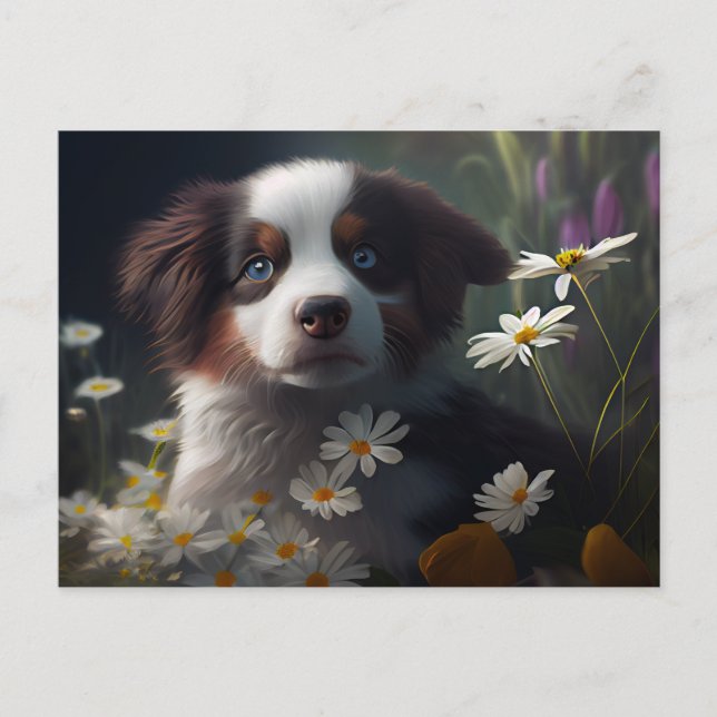 Cartes Postales chien Fleur (Devant)