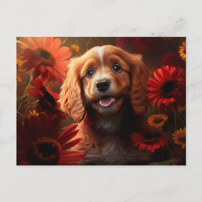 Cartes Postales chien Fleur (Devant)