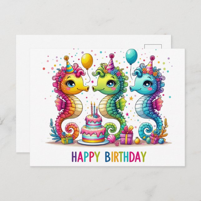 Cartes postales d'anniversaire avec des hippocampe (Devant / Derrière)