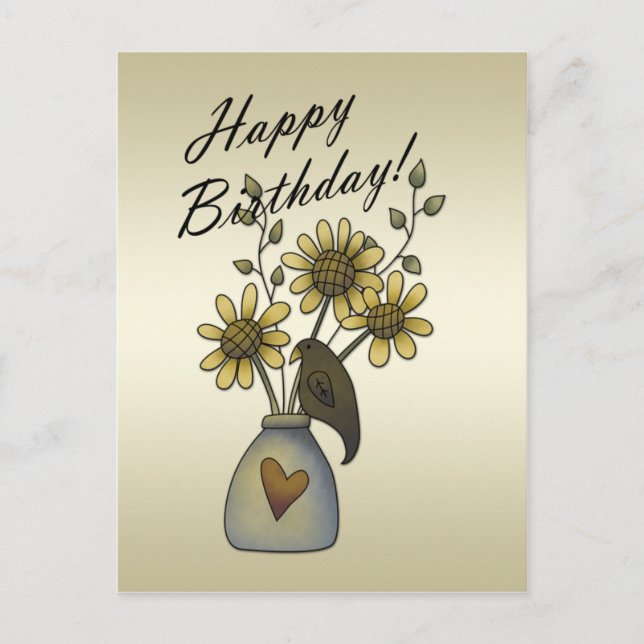 Cartes postales d'anniversaire de Sunflowers Crows (Devant)