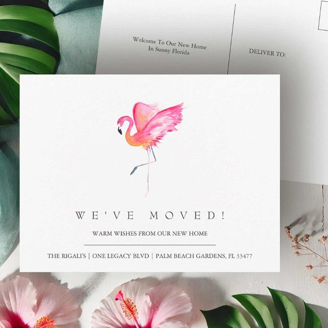 Cartes postales d'aquarelle Flamant rose Changemen (Change of address postcards Florida watercolor pink flamingo art Victoria Grigaliunas DoTellABelle)