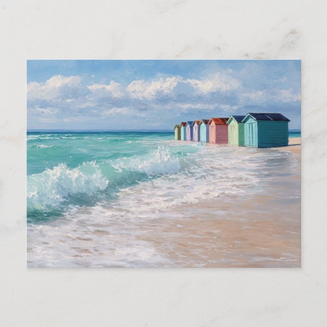 Cartes postales d'art côtier de cabanes de plage c (Devant)