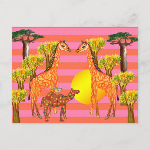 Cartes postales de dessins de girafes, de chameaux