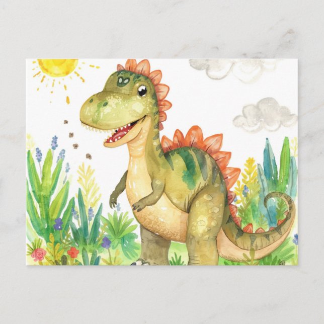 Cartes postales de dinosaures à l'aquarelle coloré (Devant)