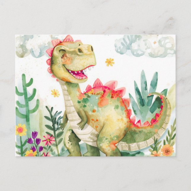 Cartes postales de dinosaures aquarelles colorées (Devant)