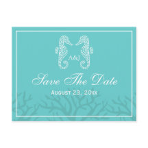 Cartes postales de faire-part de Aqua Monogram Sea