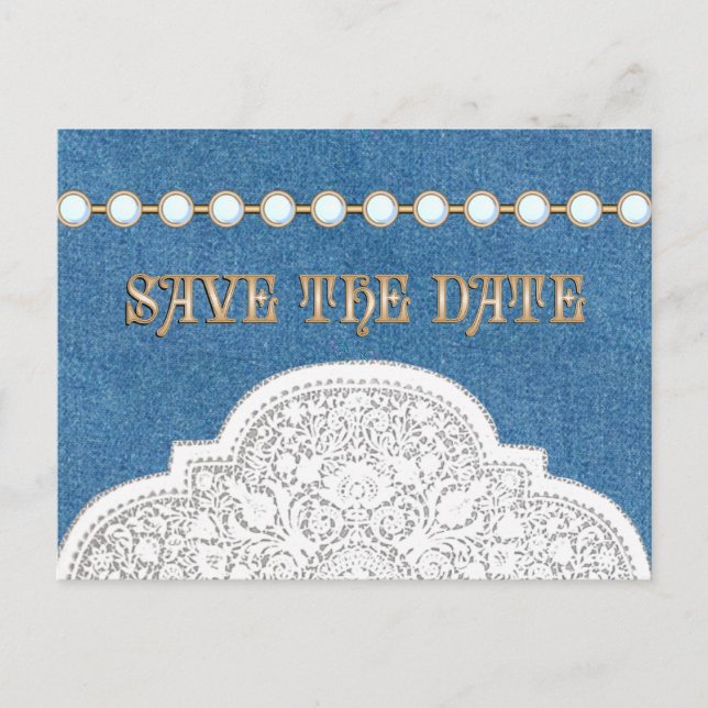Cartes POSTALES de Faire-part de denim en dentelle (Devant)
