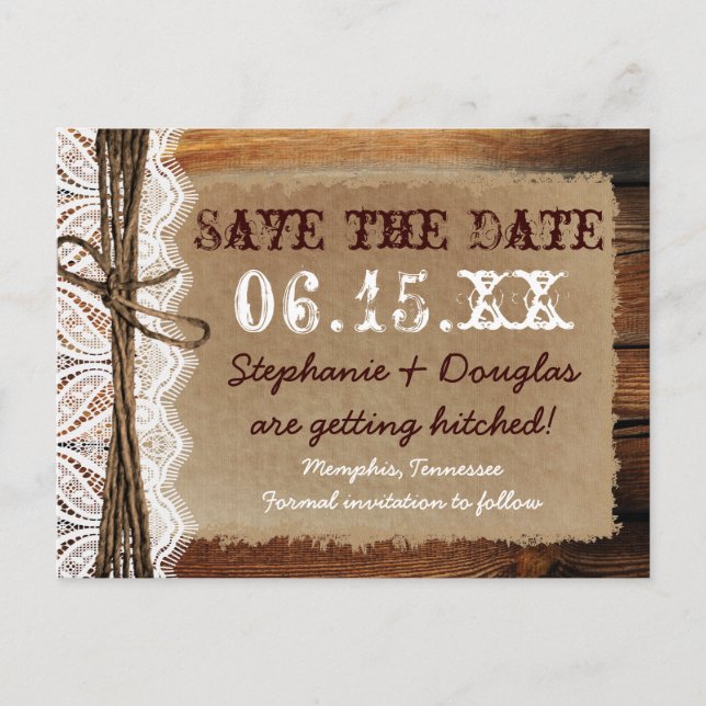 Cartes postales de faire-part de mariage en bois d (Devant)