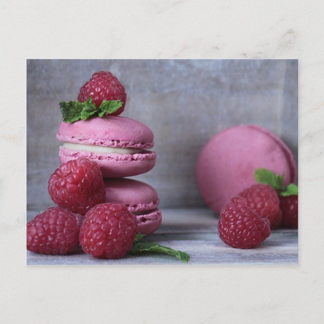 Cartes postales de framboise Macarons rose (Devant)