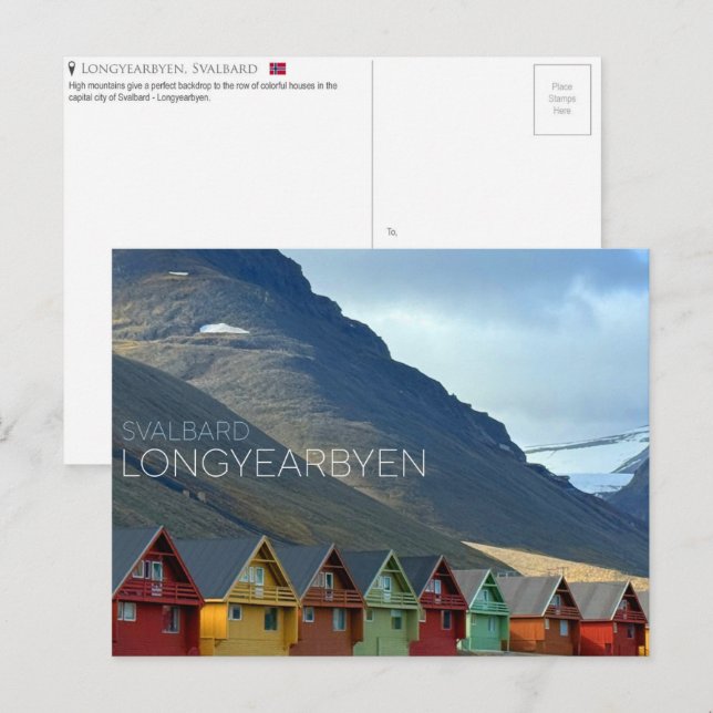 Cartes postales de maisons colorées à Longyearbyen (Devant / Derrière)