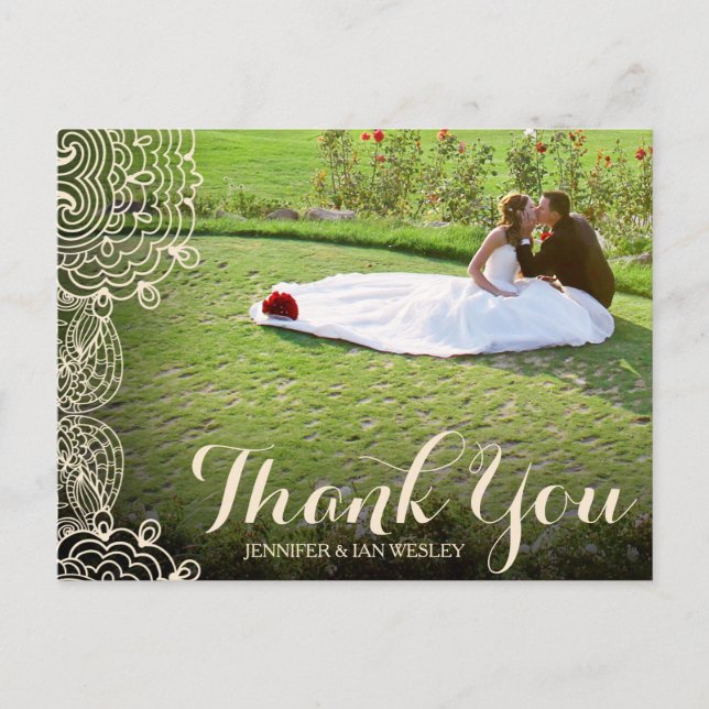 Cartes postales de Merci de Mariage de dentelle et (Devant)