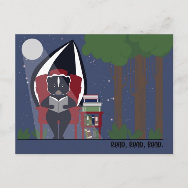 Cartes postales de mouffette lisant dans la forêt (Devant)