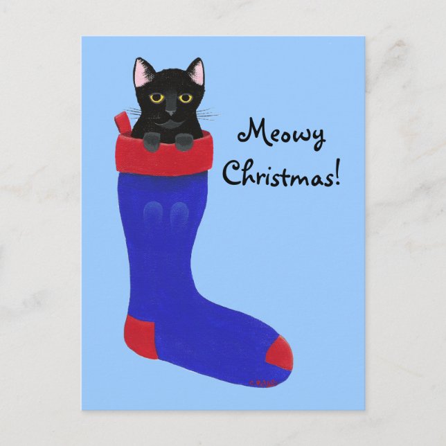 Cartes postales de Noël Cute Black Kitten (Devant)