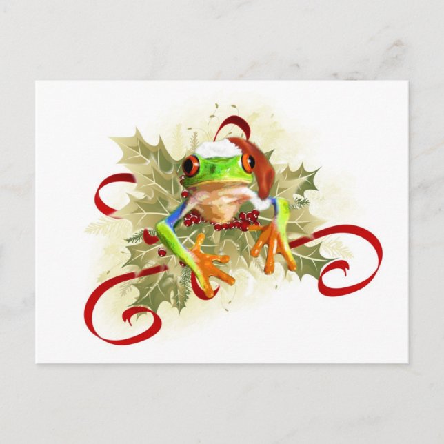 Cartes postales de Noël de la grenouille à arbre (Devant)