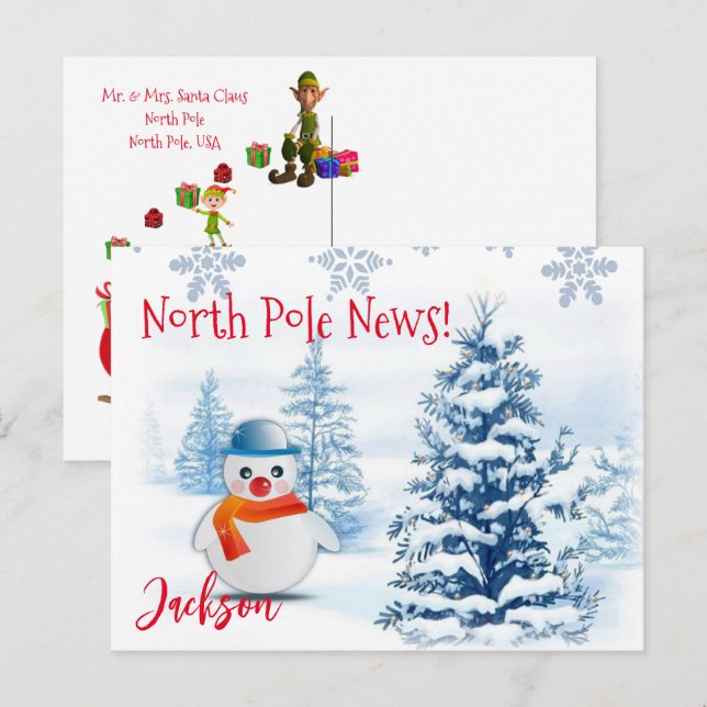 Cartes postales de Noël Pôle Nord Snowman (Devant / Derrière)