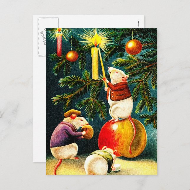Cartes postales de Noël vintage Funky Mice (Devant / Derrière)