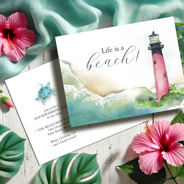 Cartes postales de phare Invitations à une pendais (Housewarming party invitations watercolor Jupiter Florida lighthouse postcards Victoria Grigaliuans)