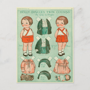Cartes postales de poupées en papier cousines jume