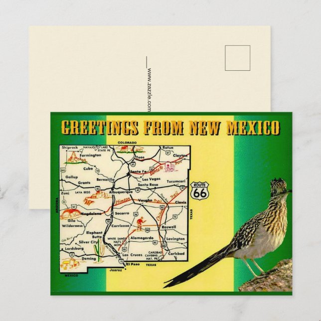 Cartes postales de salutations du Nouveau-Mexique (Devant / Derrière)