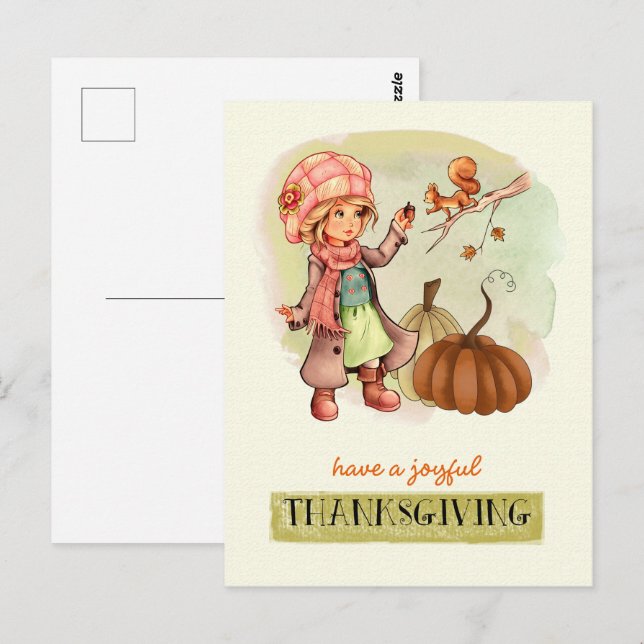Cartes postales de Thanksgiving Little Girl and Sq (Devant / Derrière)