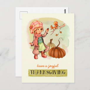 Cartes postales de Thanksgiving Little Girl and Sq