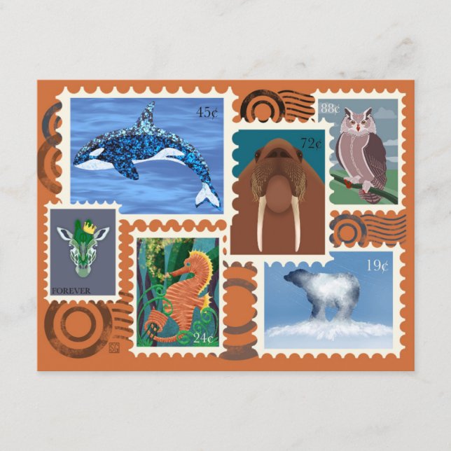 Cartes postales de timbres animaux 10-Pack (Devant)