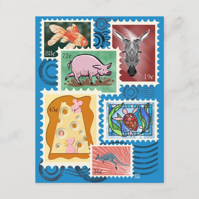 Cartes postales de timbres animaux 10-Pack (Devant)