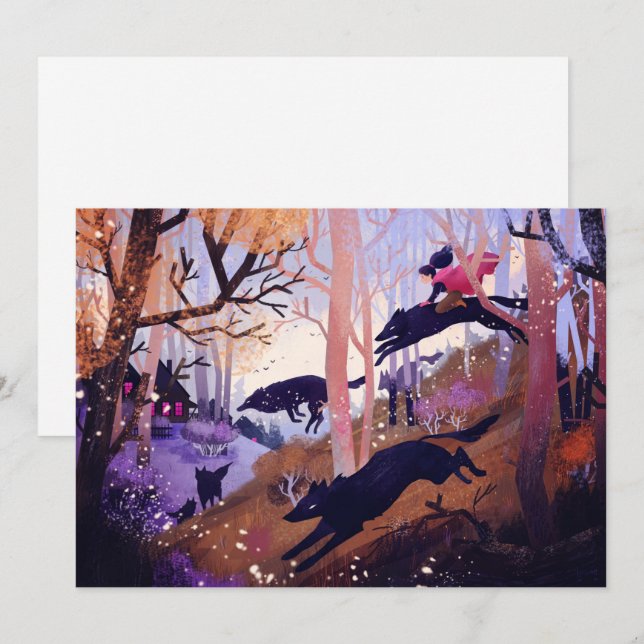 Cartes postales des loups dans la forêt (Devant / Derrière)