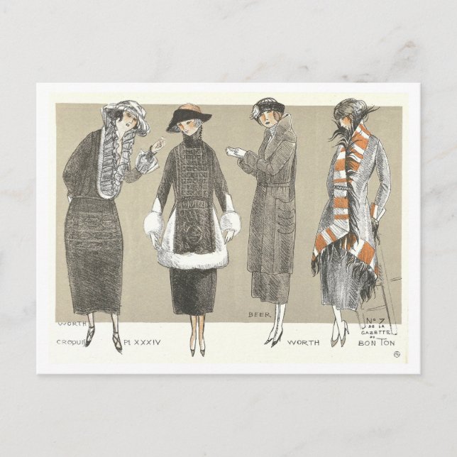 Cartes postales d'illustration de mode de manteaux (Devant)